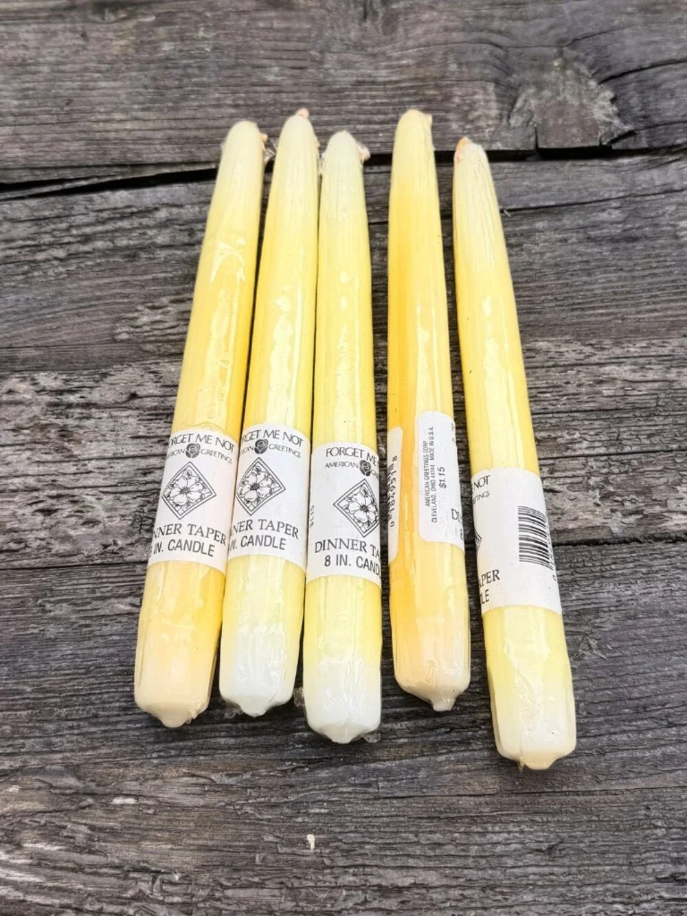 5 Vintage Butter Yellow Forget Me Not American Greetings Tapered 8” Candlesticks